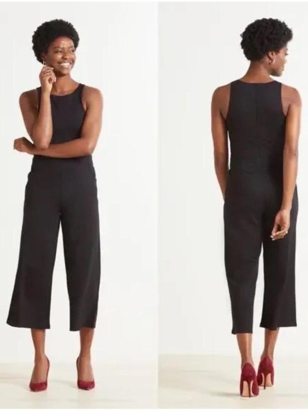 Evereve Black Sleeveless Wide-Leg Jumpsuit with Side Pockets